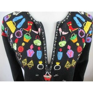 Berer2 M Fun Sweater Beads Sequins Embroider Takako Sakon Zip Long Sleeve Women